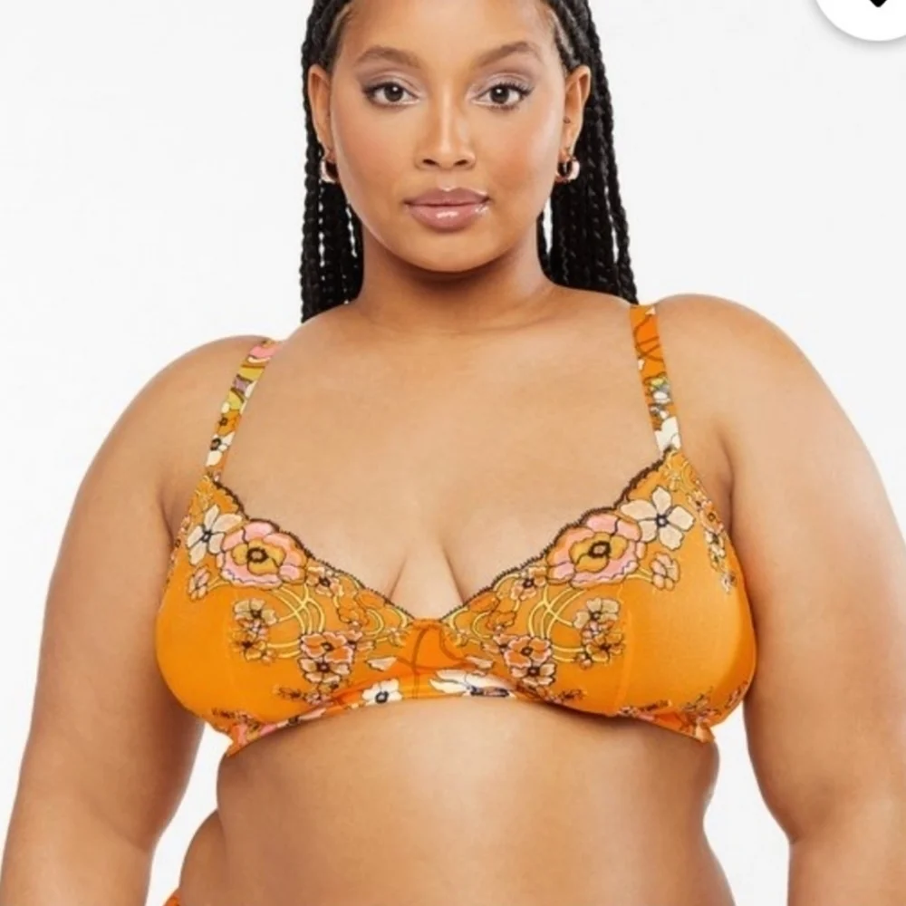 SAVAGE X FENTY Mod Poppy Bra & Panty Set 40D 1X Orange 🍊 Floral Lace